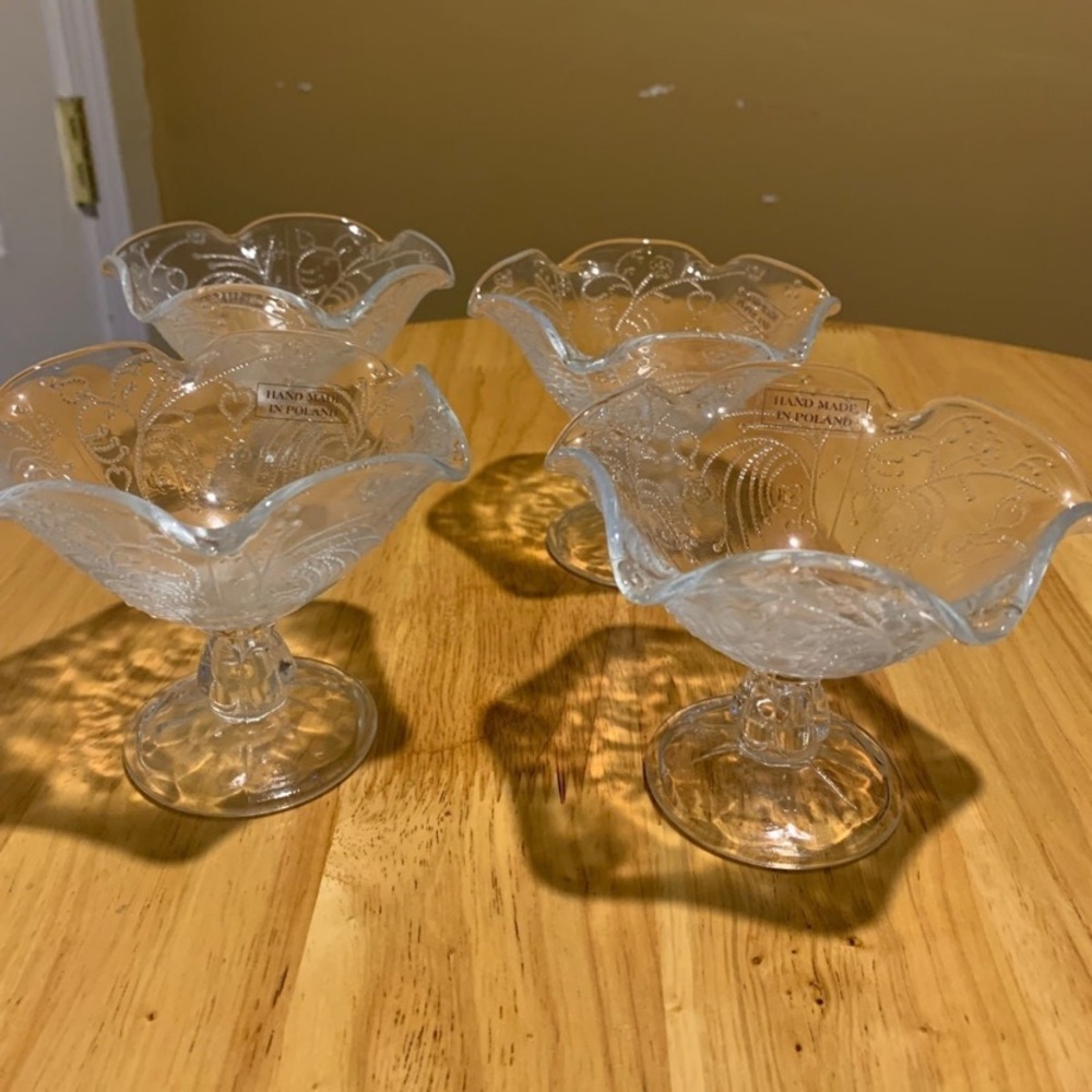 4 Filigree Heart Design Desert Dishes ( Poland ) Hand Made
